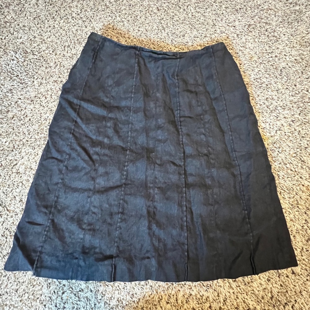 Talbots Black Irish Linen Paneled Midi Skirt Womens 8 A-Line Career Classic